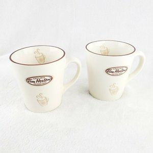 2 x TIM HORTONS Embossed Limited Edition #007 2007 Coffee Mugs Cups Off White